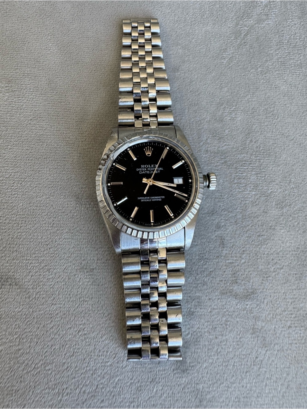 Vintage Rolex Datejust Mens Stainless Steel Watch Jubilee Black Dial 16030